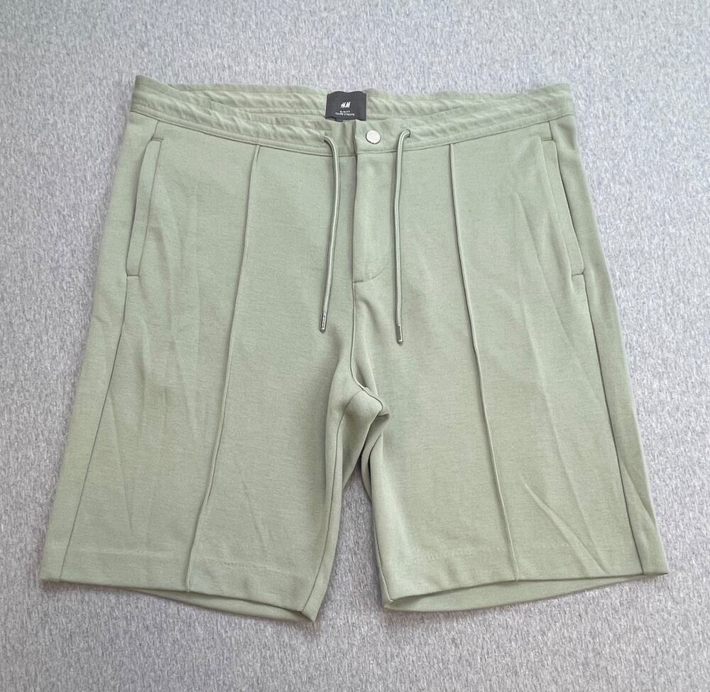 H&M Shorts Mens Large Green Cotton Blend Performance Drawstring Slim 9" Inseam
